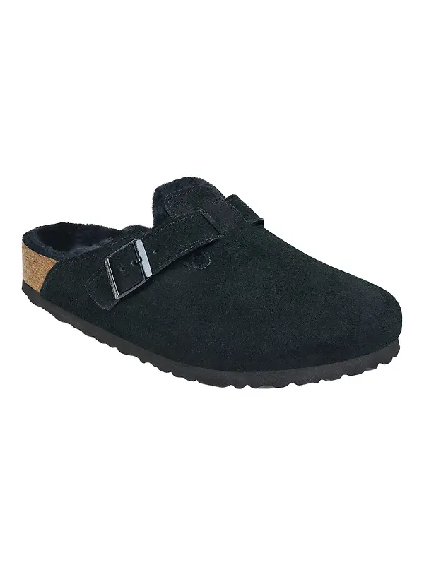 Birkenstock Boston Shearling Suede Leather Regular Clogs - Black Image 1