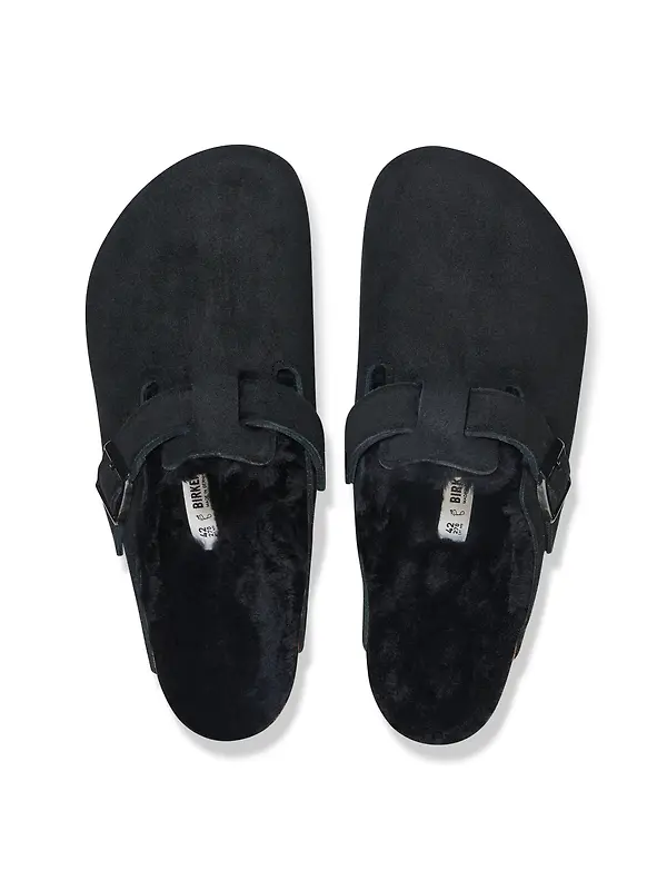 Birkenstock Boston Shearling Suede Leather Regular Clogs - Black Image 3