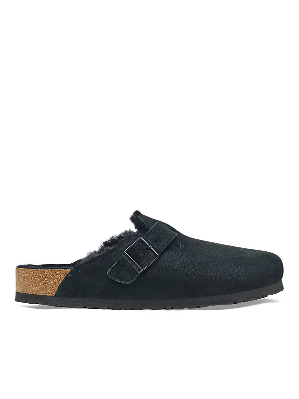 Birkenstock Boston Shearling Suede Leather Regular Clogs - Black Image 4