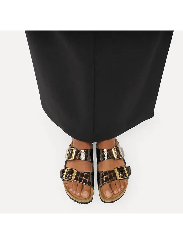 Birkenstock Women's Arizona Natural Leather Narrow Sandals - Emboss Leather Black Image 3