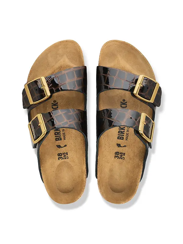 Birkenstock Women's Arizona Natural Leather Narrow Sandals - Emboss Leather Black Image 4
