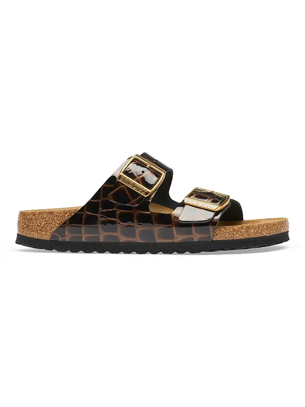 Birkenstock Women's Arizona Natural Leather Narrow Sandals - Emboss Leather Black Image 5