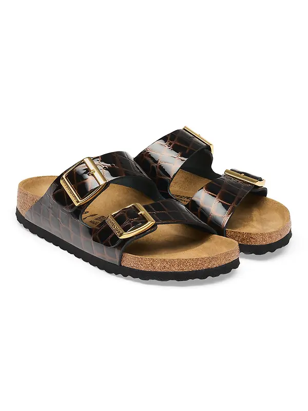 Birkenstock Women's Arizona Natural Leather Narrow Sandals - Emboss Leather Black Image 6