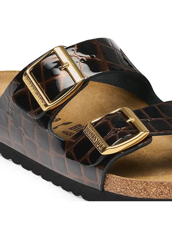 Birkenstock Women's Arizona Natural Leather Narrow Sandals - Emboss Leather Black Image 7