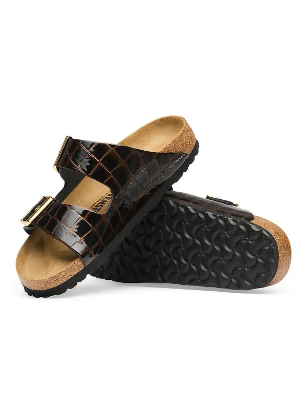 Birkenstock Women's Arizona Natural Leather Narrow Sandals - Emboss Leather Black Image 8