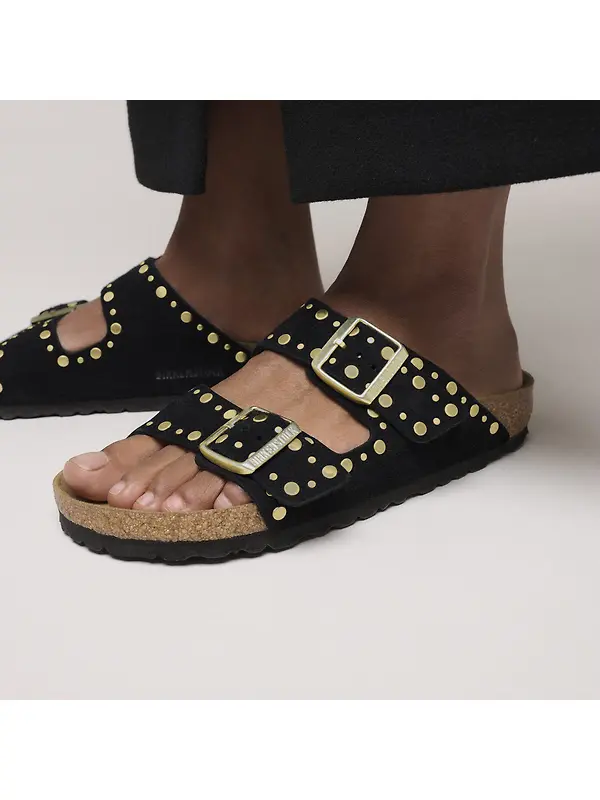 Birkenstock Women's Arizona Rivet Suede Leather Narrow Sandals - Black Image 2