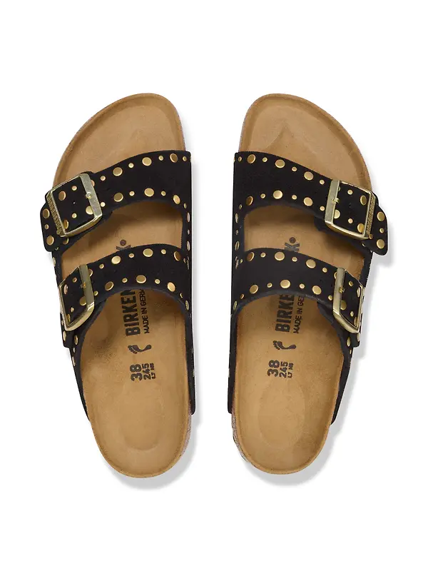 Birkenstock Women's Arizona Rivet Suede Leather Narrow Sandals - Black Image 4