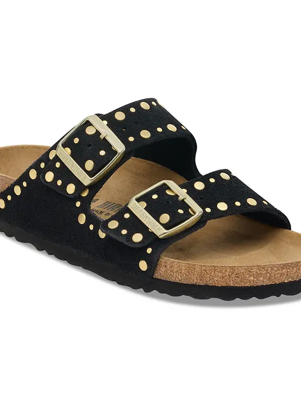 Birkenstock Women's Arizona Rivet Suede Leather Narrow Sandals - Black Image 7