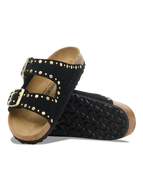 Birkenstock Women's Arizona Rivet Suede Leather Narrow Sandals - Black Image 8