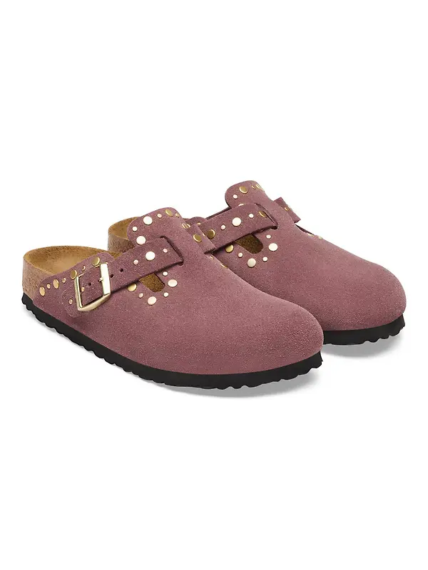 Birkenstock Women's Boston Rivets Suede Leather Narrow Clogs - Pepper Image 6