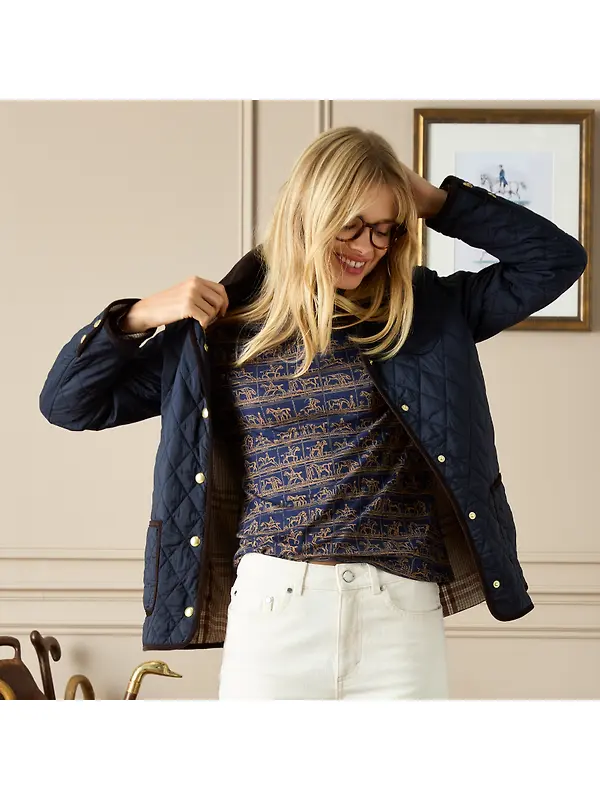 Joules Women's Quinn Showerproof Diamond Quilted Coat - Navy Image 4