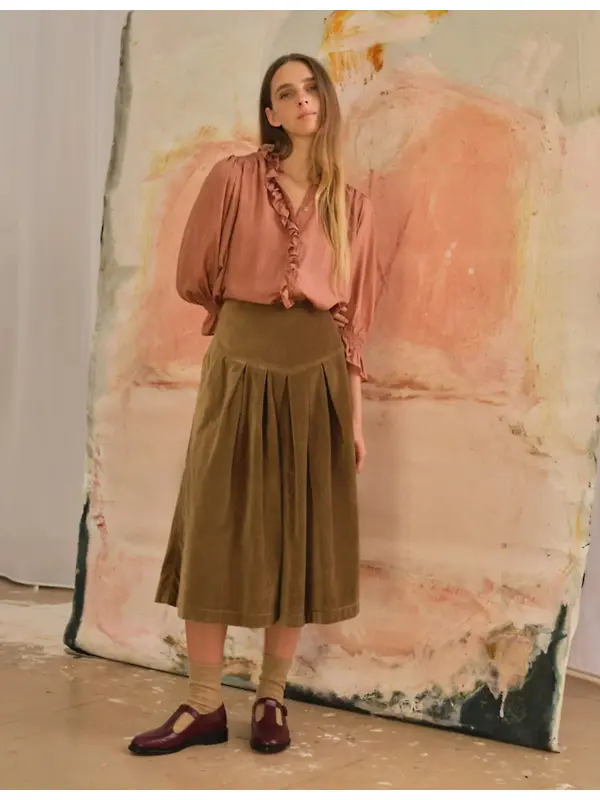 Penelope Chilvers Women's Lancaster Cotton Velvet Skirt - Tan Image 2