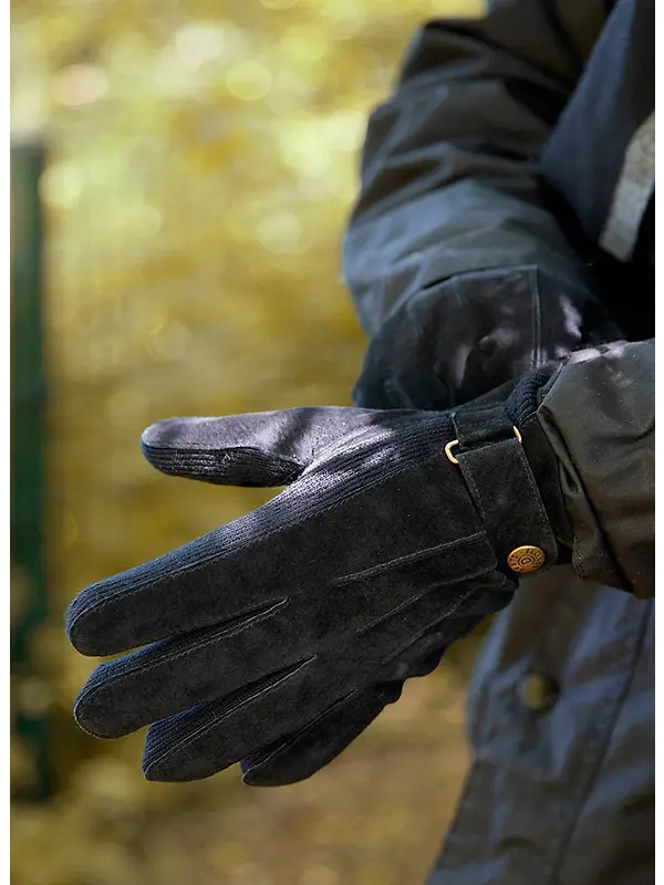 Dents Men's Chester Three-Point Fleece-Lined Suede Gloves - Black Image 2