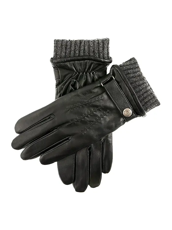 Dents Men's Henley Touchscreen Three-Point Wool Blend-Lined Leather Gloves - Black Image 1