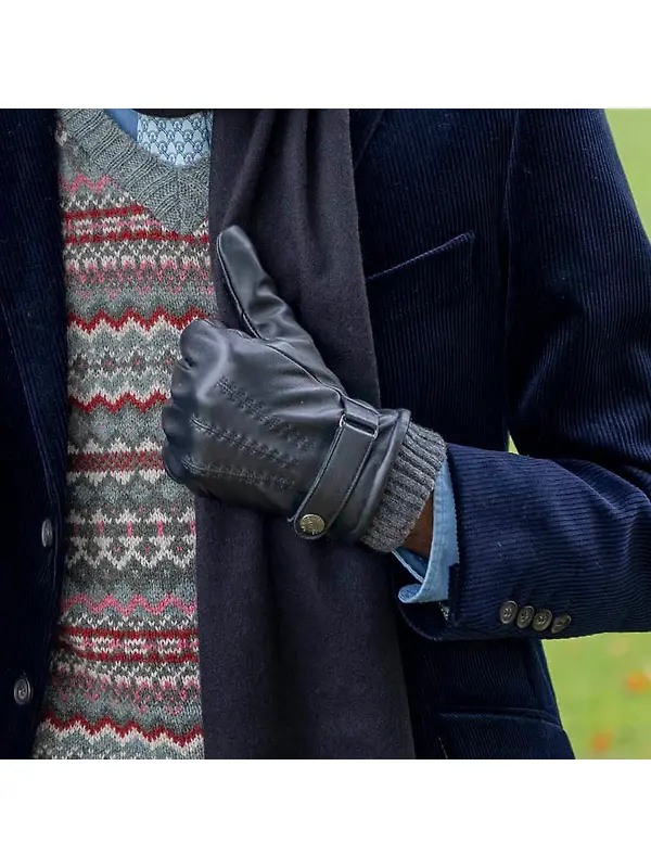Dents Men's Henley Touchscreen Three-Point Wool Blend-Lined Leather Gloves - Black Image 3