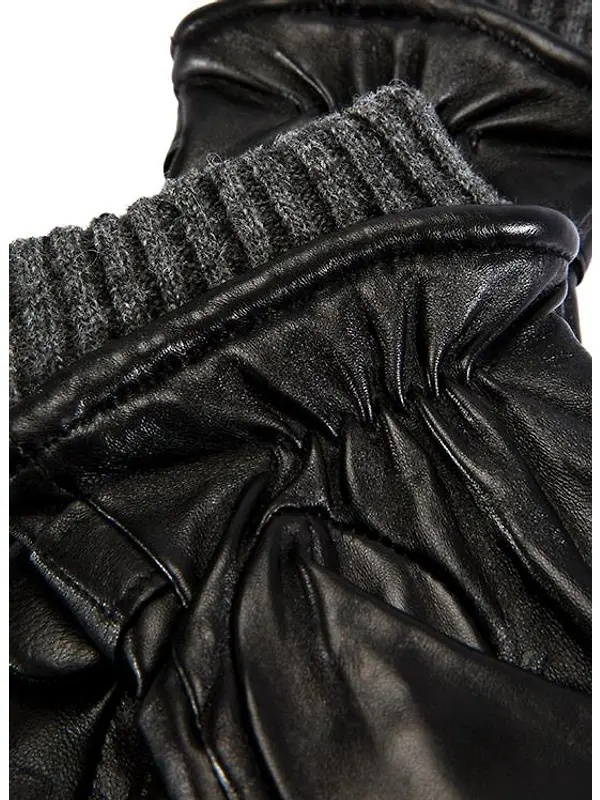 Dents Men's Henley Touchscreen Three-Point Wool Blend-Lined Leather Gloves - Black Image 7