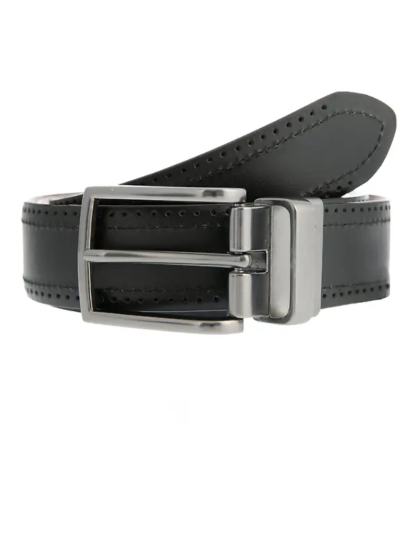 Dents Men's Reversible Leather Belt With Gunmetal Buckle and Brogue Detail - Black/Tan Image 1