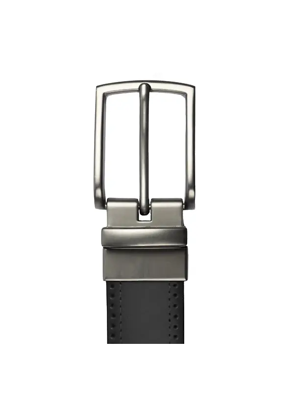 Dents Men's Reversible Leather Belt With Gunmetal Buckle and Brogue Detail - Black/Tan Image 3