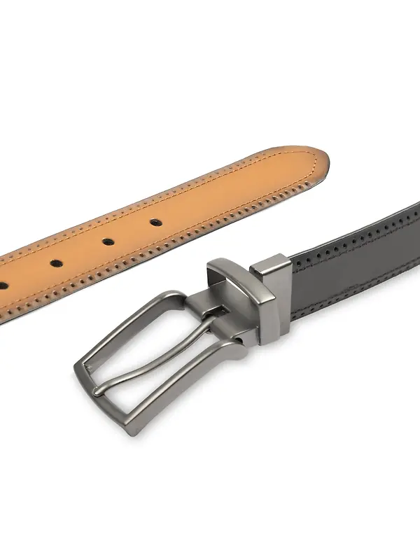 Dents Men's Reversible Leather Belt With Gunmetal Buckle and Brogue Detail - Black/Tan Image 4