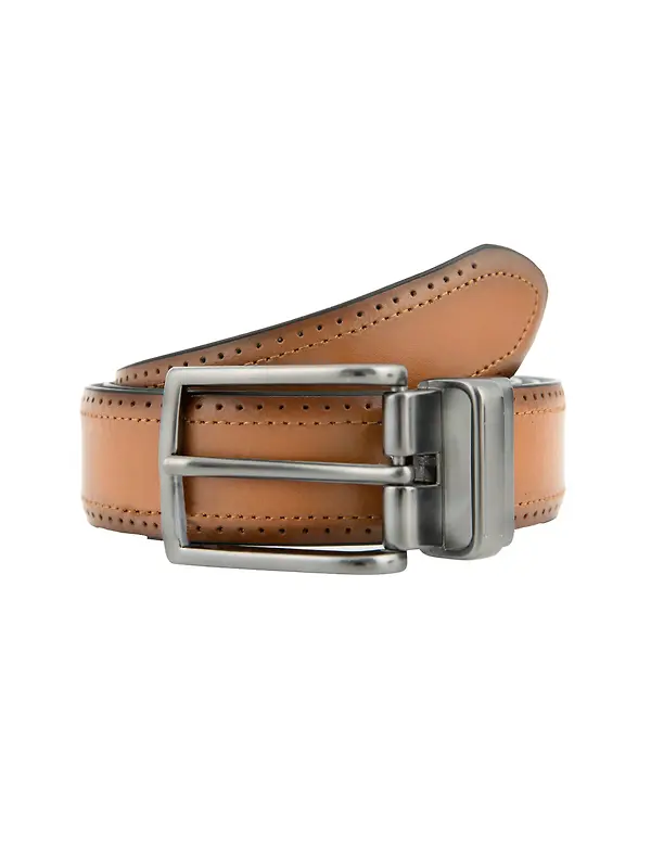 Dents Men's Reversible Leather Belt With Gunmetal Buckle and Brogue Detail - Black/Tan Image 5