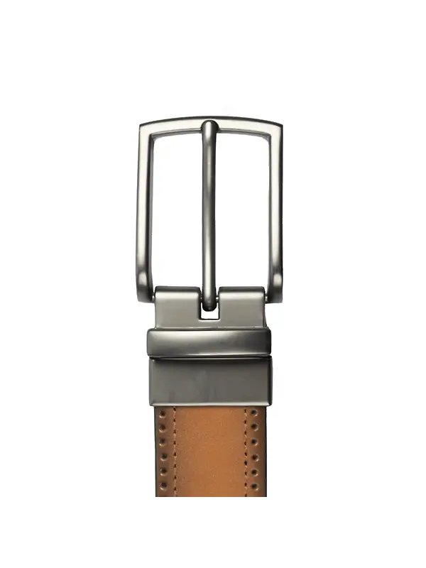 Dents Men's Reversible Leather Belt With Gunmetal Buckle and Brogue Detail - Black/Tan Image 6