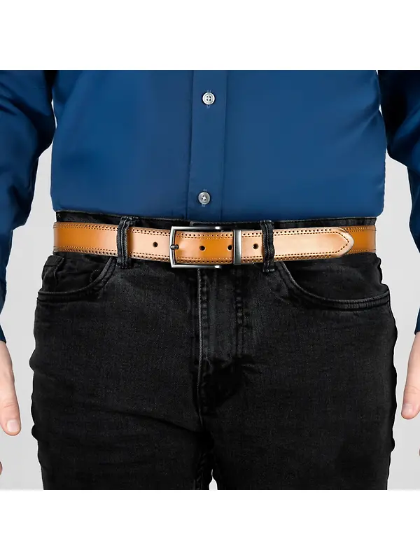 Dents Men's Reversible Leather Belt With Gunmetal Buckle and Brogue Detail - Black/Tan Image 7