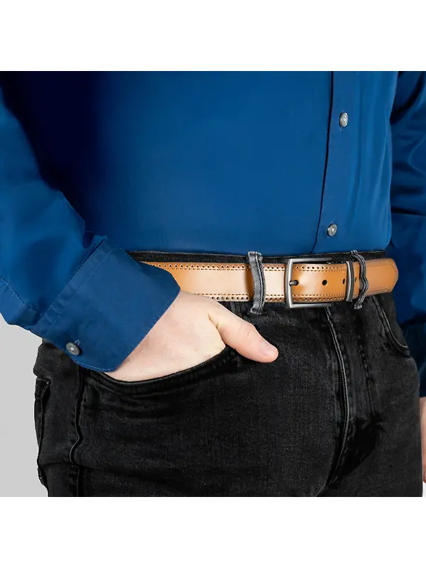 Dents Men's Reversible Leather Belt With Gunmetal Buckle and Brogue Detail - Black/Tan Image 9