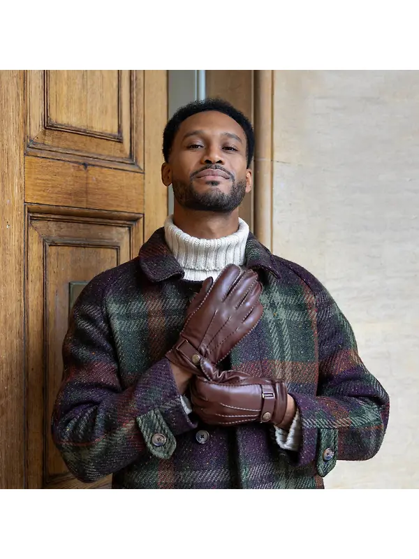 Dents Men's Tetbury Handsewn Three-Point Wool and Cashmere Blend-Lined Leather Gloves - Chestnut Image 2