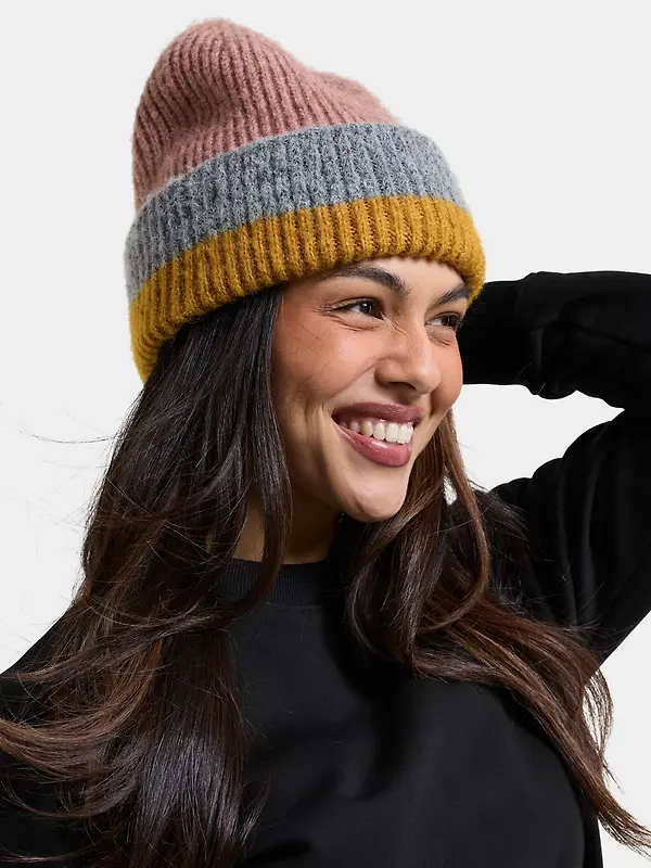 Didriksons Malin Striped Beanie - Ash Rose Multi Image 2