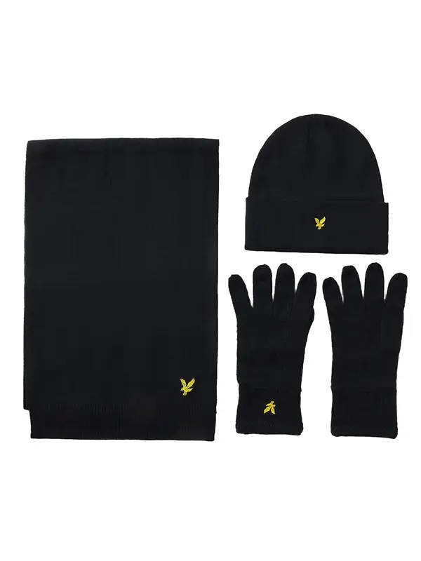 Product image of Lyle & Scott Men's Checked Scarf And Beanie Gift Set - Dark Navy
