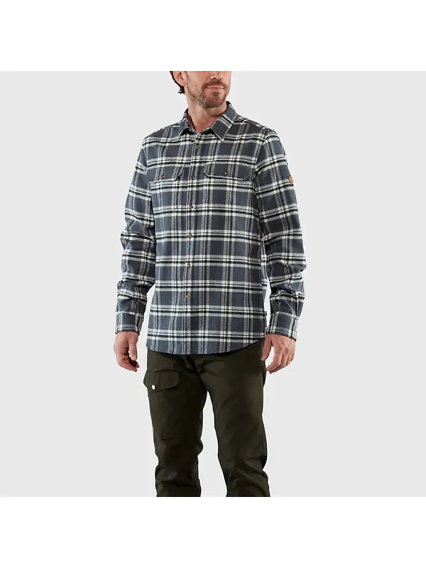 Fjällräven Men's Övik Heavy Flannel Shirt - Wood Brown-Dark Navy Image 3