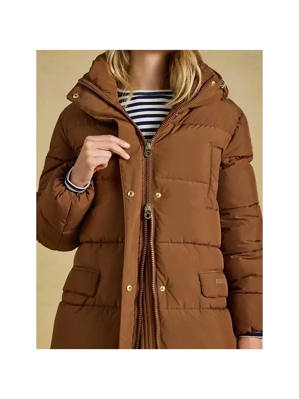 Joules Women's Matchday Longline Oversized Showerproof Coat - Toffee Brown Image 4