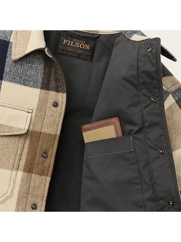Filson Men's Spokane Insulated Jac-Shirt - Cream / Navy Plaid Image 5
