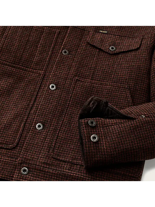 Filson Men's Spokane Insulated Short Cruiser Jacket - Merlot / Black Plaid Image 4