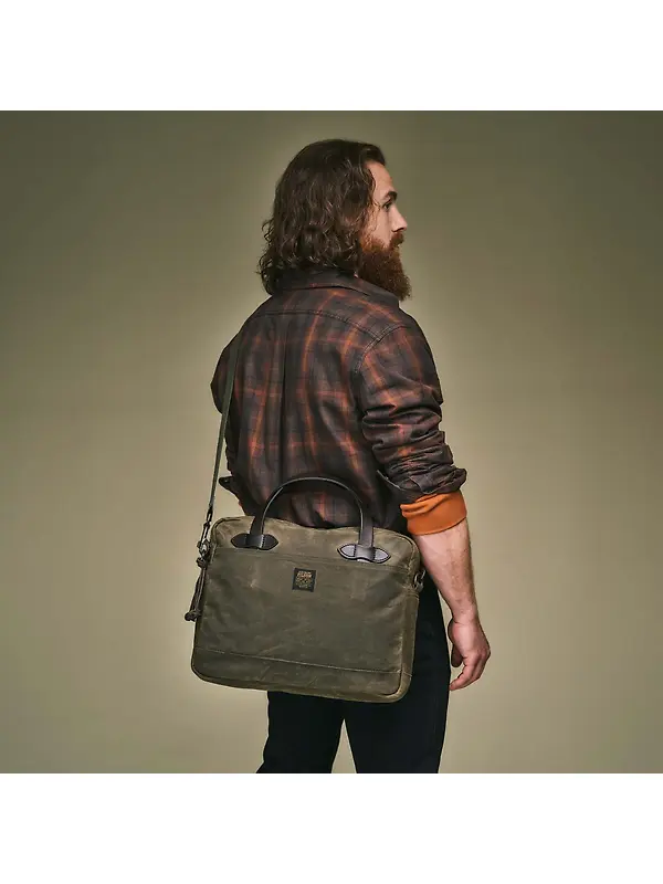 Filson Tin Cloth Compact Briefcase - Otter Green Image 2