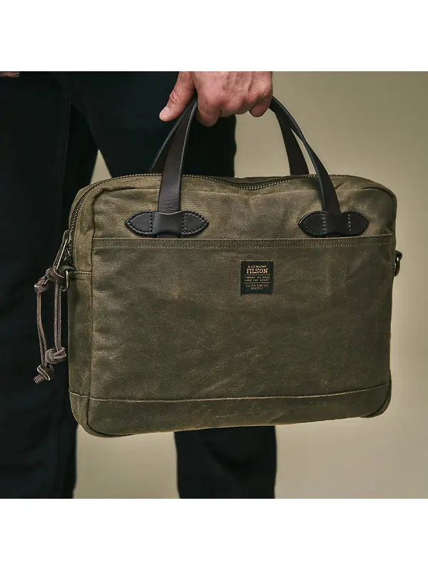 Filson Tin Cloth Compact Briefcase - Otter Green Image 3