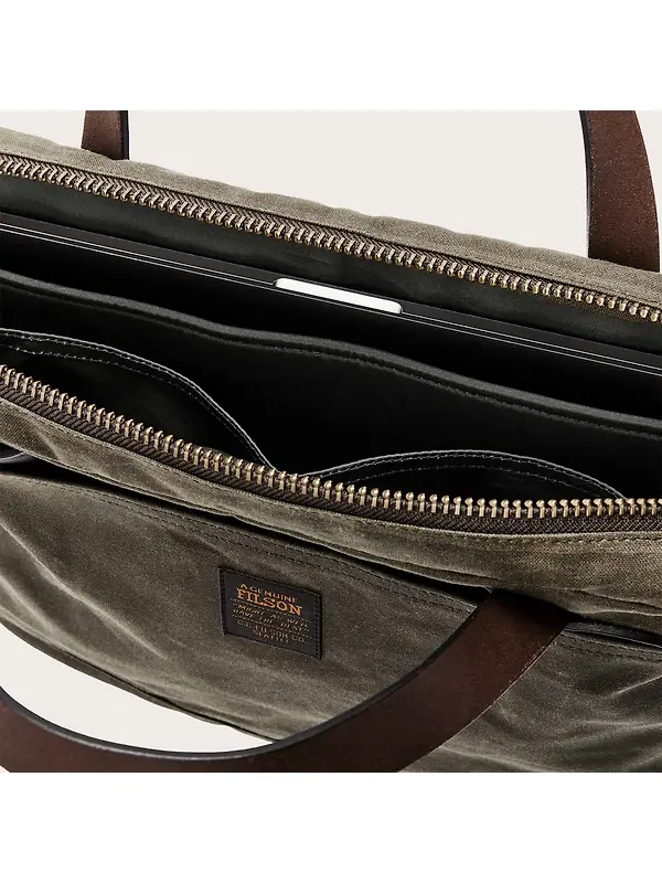 Filson Tin Cloth Compact Briefcase - Otter Green Image 9