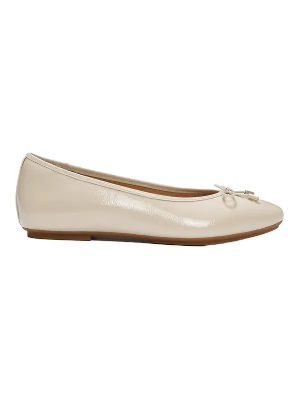 FitFlop Women's Delicato Bow Textured Patent-Leather Ballet Flats - Hazy Taupe Image 1