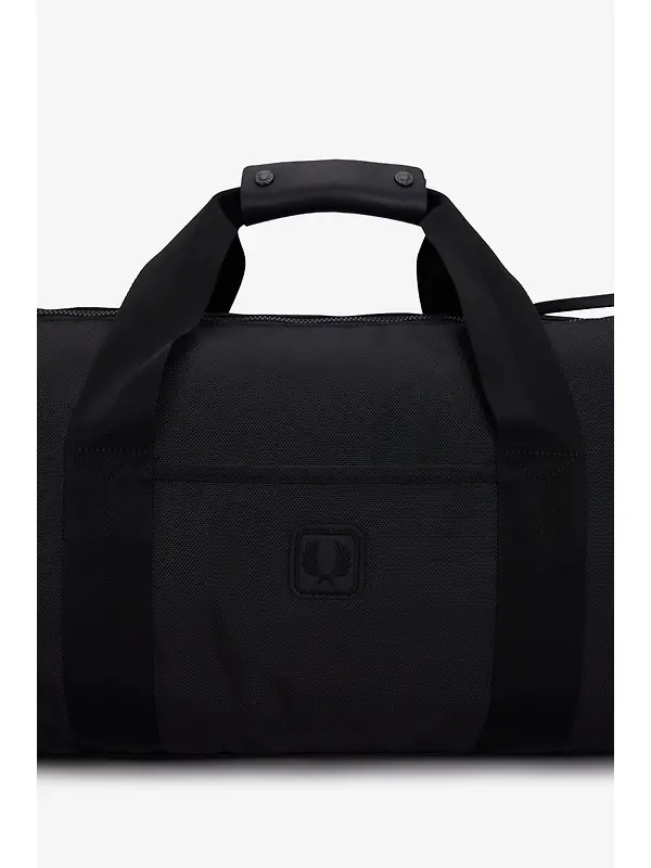 Fred Perry Leather Patch Barrel Bag - Black Image 8