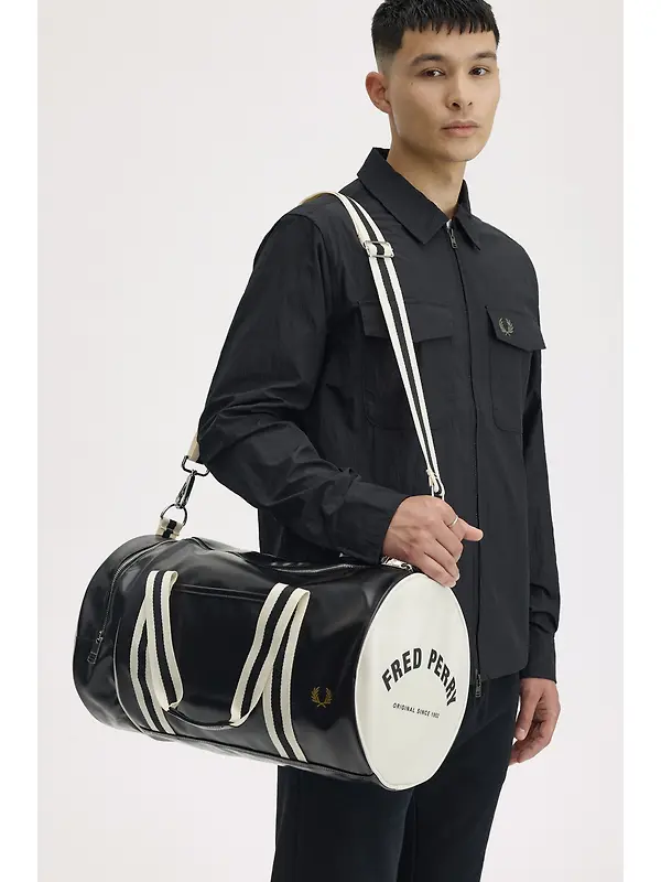 Fred Perry Classic Barrel Bag - Black / Ecru Image 2