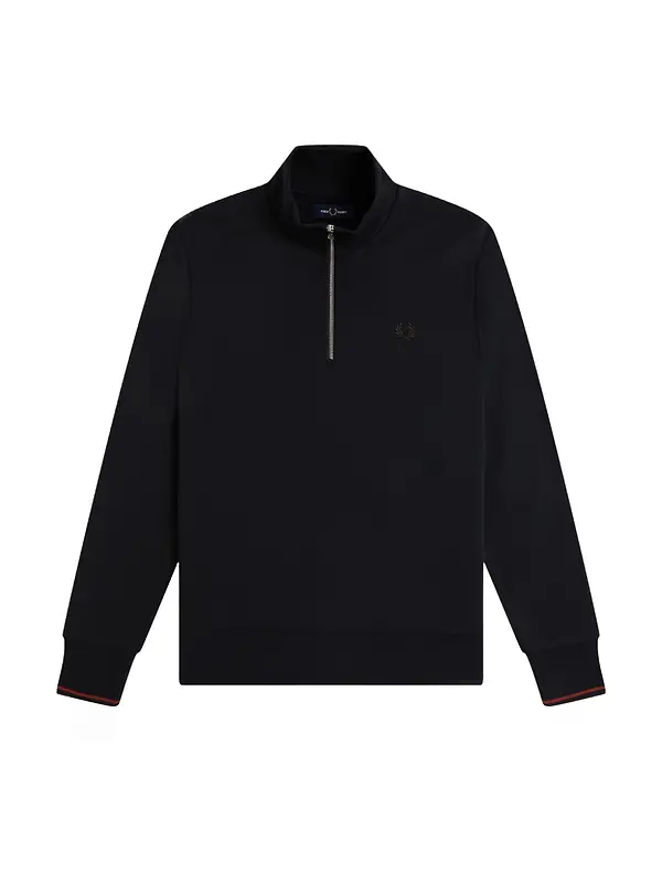 Fred Perry Men's Half Zip Sweatshirt - Navy / Brandy / Rich Brown Image 1