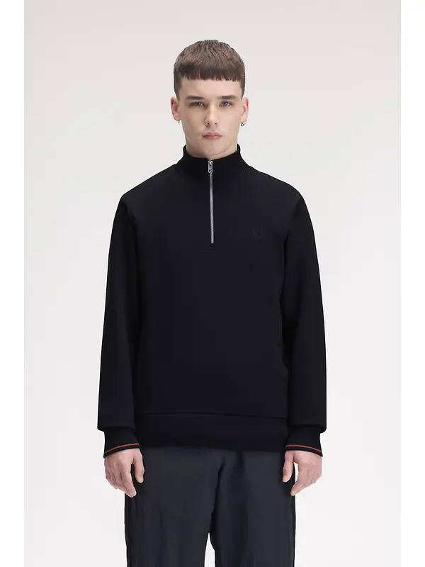 Fred Perry Men's Half Zip Sweatshirt - Navy / Brandy / Rich Brown Image 2