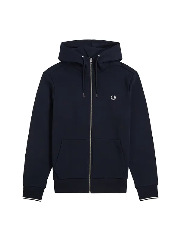 Fred Perry Men's Hooded Zip Through Sweatshirt - Navy Image 1
