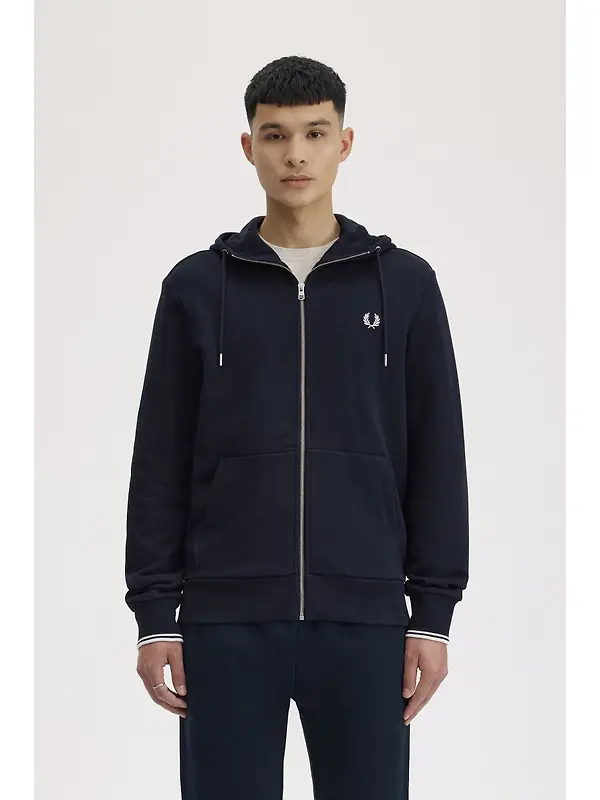 Fred Perry Men's Hooded Zip Through Sweatshirt - Navy Image 2