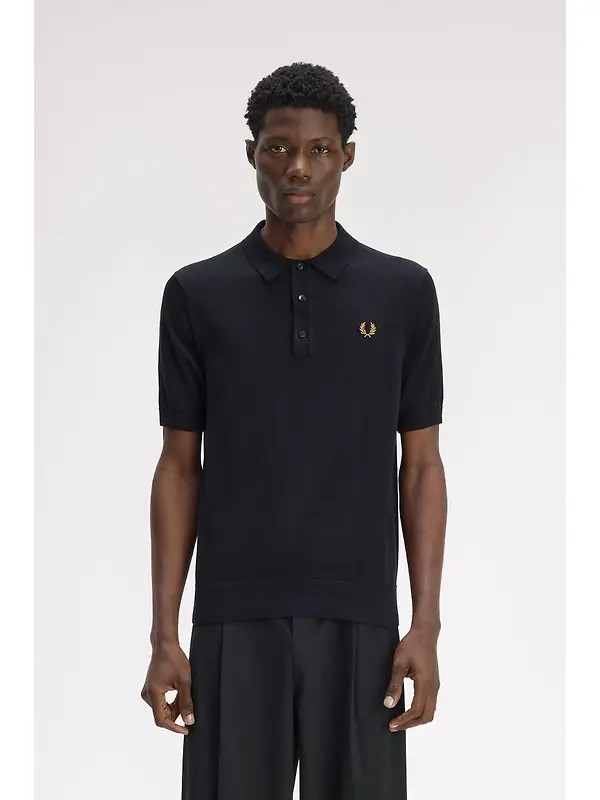 Fred Perry Men's Long Staple Cotton Knitted Shirt - Black Image 2
