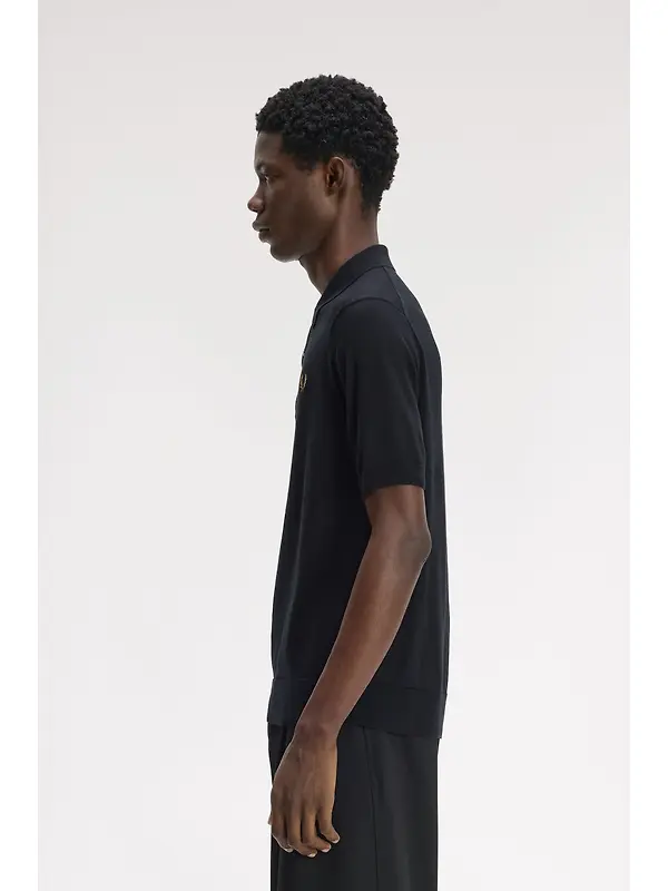 Fred Perry Men's Long Staple Cotton Knitted Shirt - Black Image 3