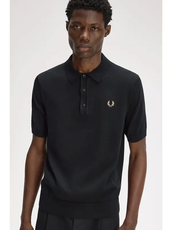 Fred Perry Men's Long Staple Cotton Knitted Shirt - Black Image 4
