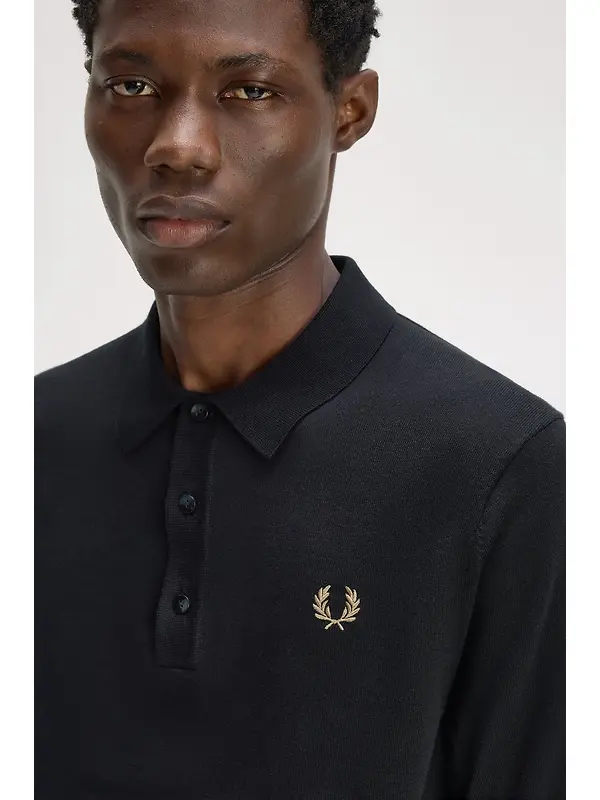Fred Perry Men's Long Staple Cotton Knitted Shirt - Black Image 5