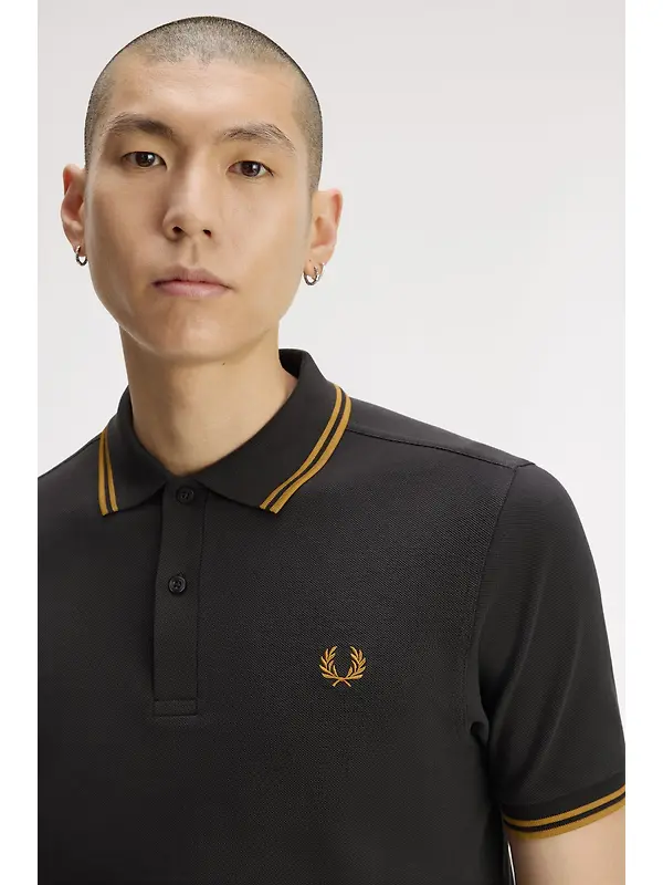 Fred Perry Men's M3600 Twin Tipped Shirt - Anchor Grey / Golden Image 6