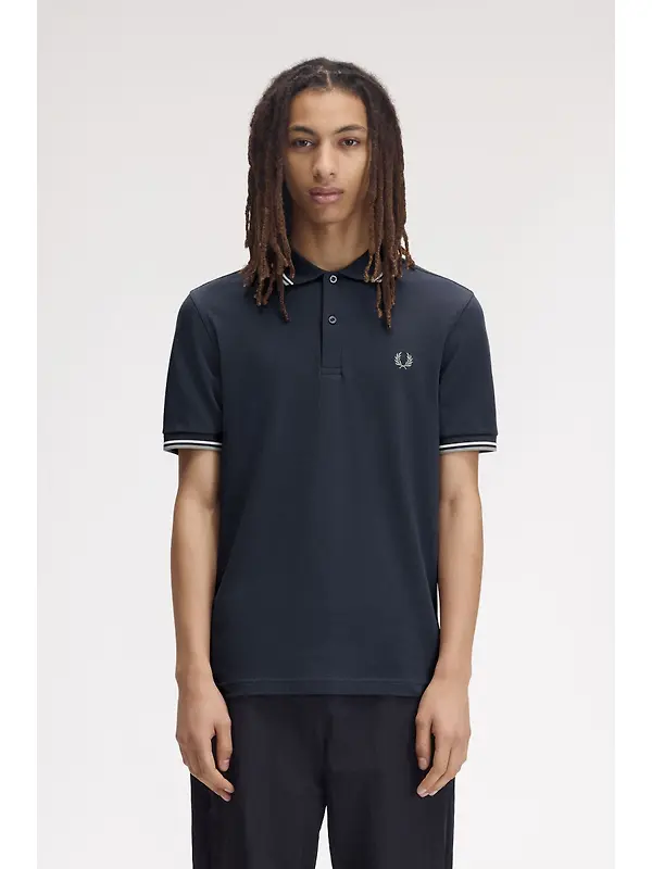 Fred Perry Men's M3600 Twin Tipped Shirt - Dark Airforce / Ecru / Seagrass Image 2